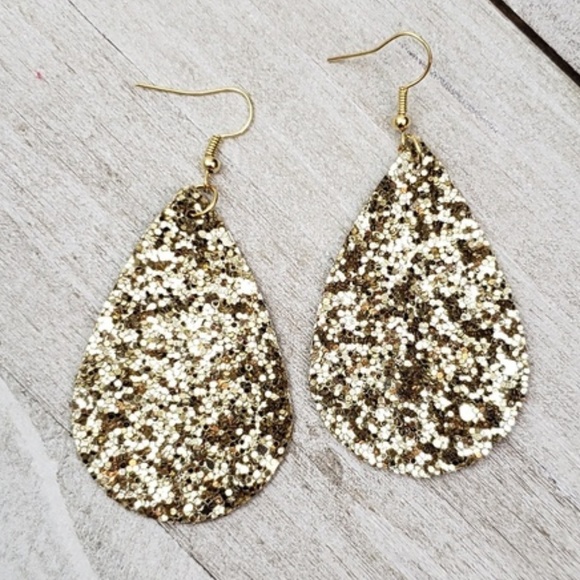 💎 Gold Sparkle Teardrop Earrings - Picture 3 of 4